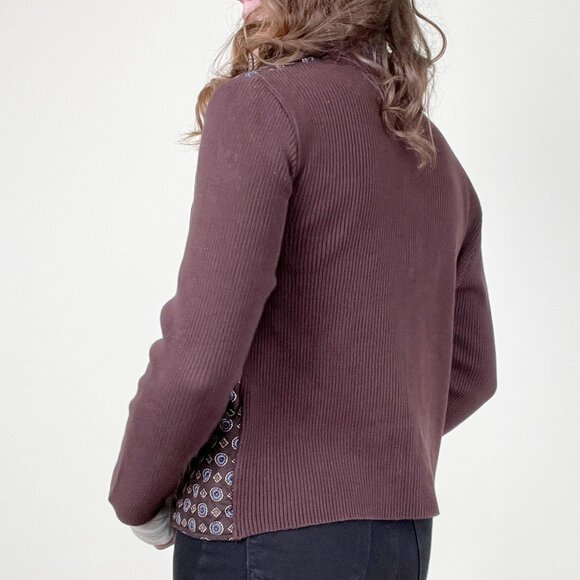 Vintage Quilted Floral Print Jacket Coat Knit Cardigan Sweater Preppy 90s Y2K - Picture 2 of 7